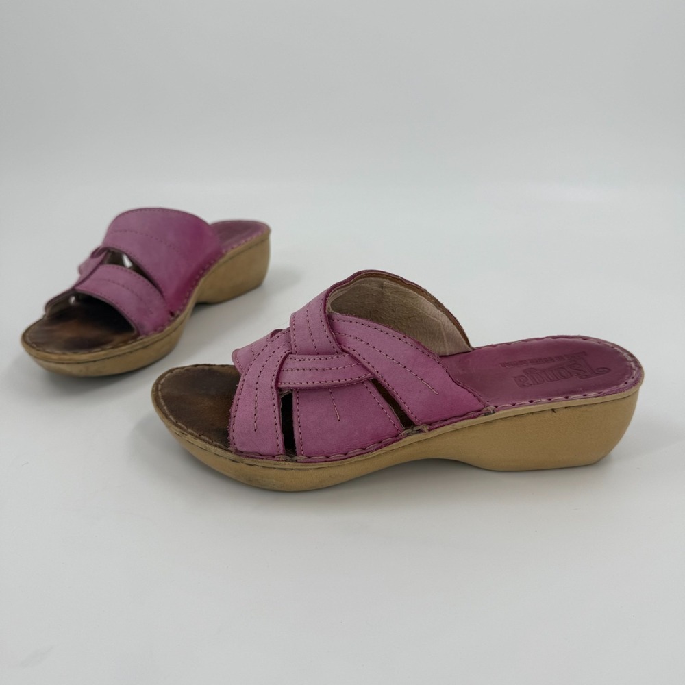 Tsonga Slide Sandals Womens US 9 Pink Wedge Crisscross Strap Open Toe Slip On
